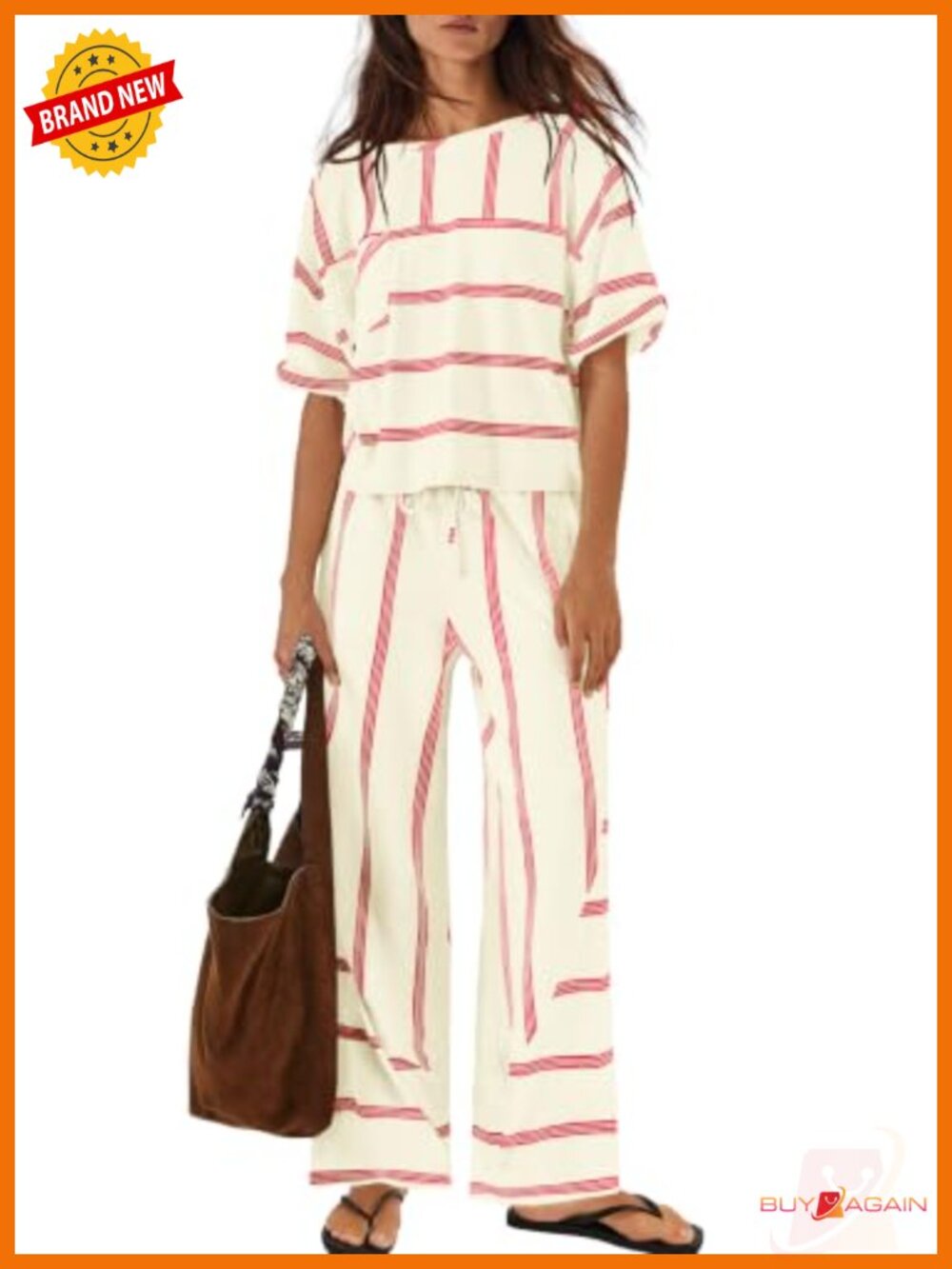 Women's 2 Piece Lounge Set Cotton Blend Wide Leg Pants with Pockets